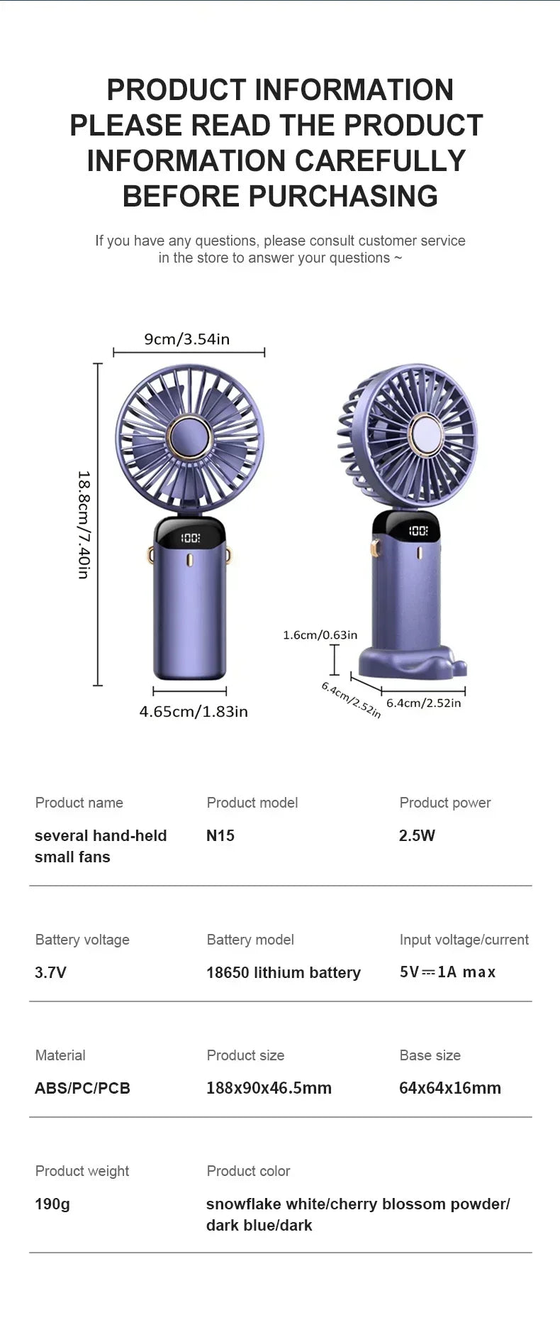 Mini ventilateur portatif pliable de 1800mAh, ventilateurs suspendus au cou, ventilateur Rechargeable par USB à 5 vitesses avec support de téléphone et écran d'affichage