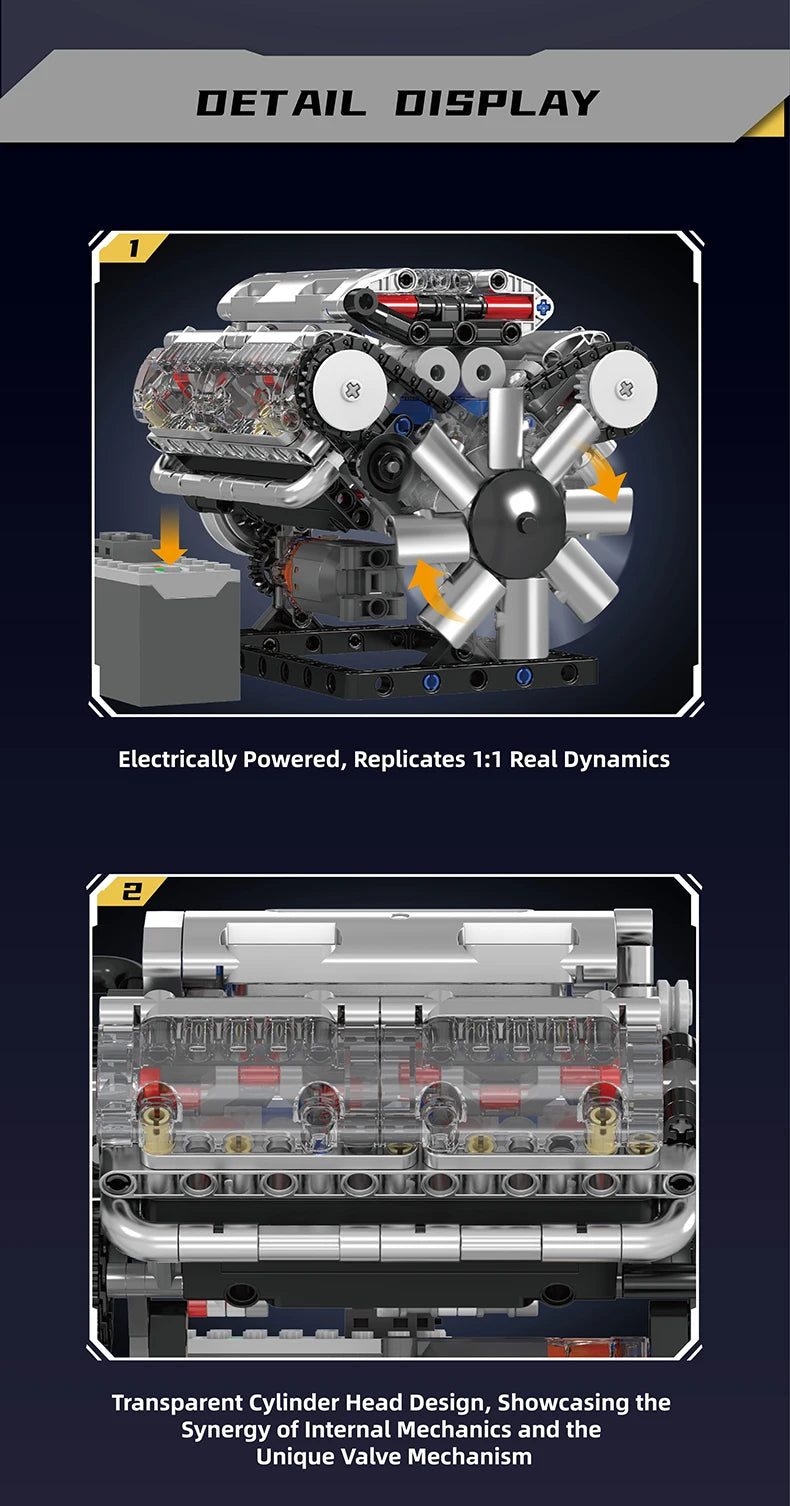 Mould King 10088 Bloc de construction de voiture technique Le modèle de moteur V8 motorisé Brique Assemblage Voiture Brique Jouets Enfants Cadeau de Noël