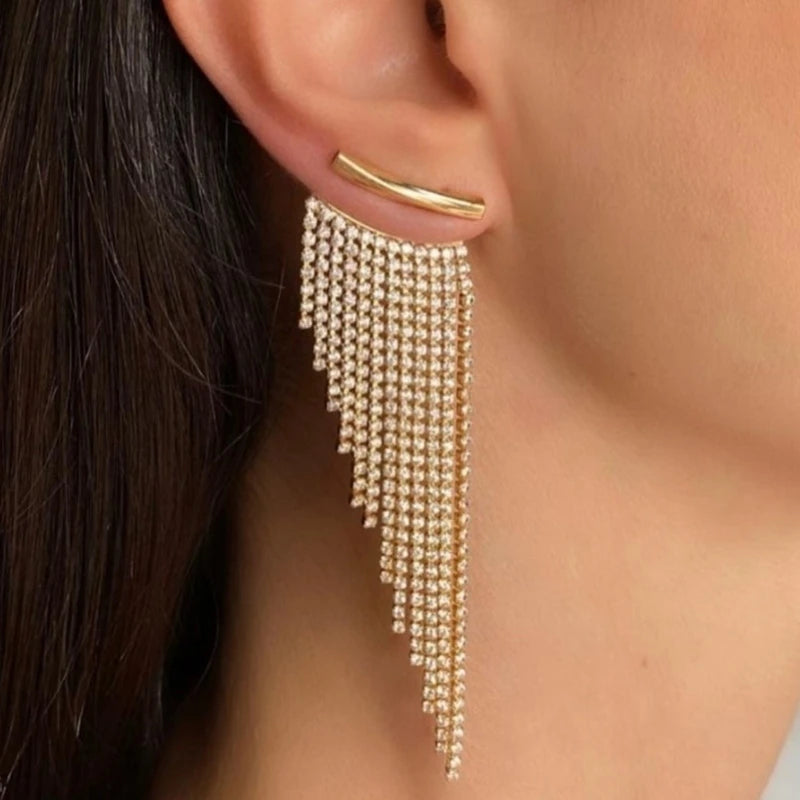 Boucles d'oreilles à pampilles plaquées or tendance pour femmes, boucles d'oreilles à longue chaîne, boucles d'oreilles de mariage, bijoux de fête, cadeau, vente en gros