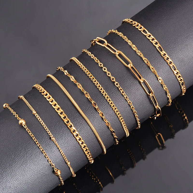 Bracelet chaîne multicouche en acier inoxydable pour femme, simple et tendance, accessoire de bijouterie, longueur 18 cm + 5 cm