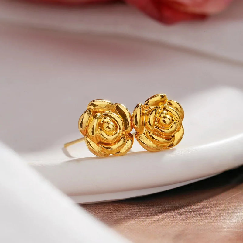 Boucles d'oreilles Smile en or véritable 18 carats avec rose, boucles d'oreilles en or 750, motif fleur 3D, bijoux fins pour femmes, cadeau de Saint-Valentin, E180