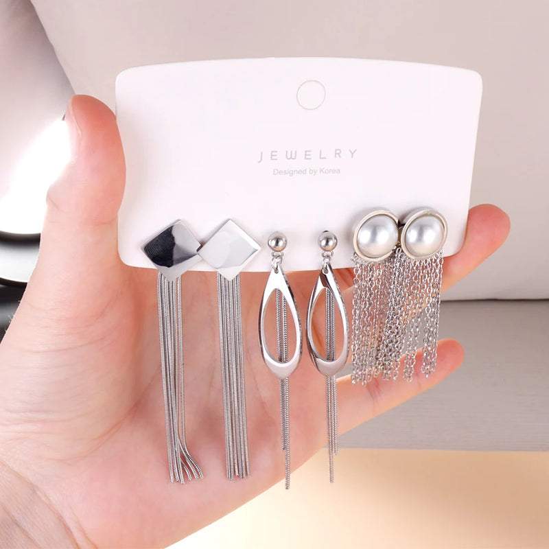 Boucles d'oreilles pendantes en acier inoxydable poli de luxe, rondes, carrées, en forme d'étoile, pour femmes et filles, classiques, à pompon