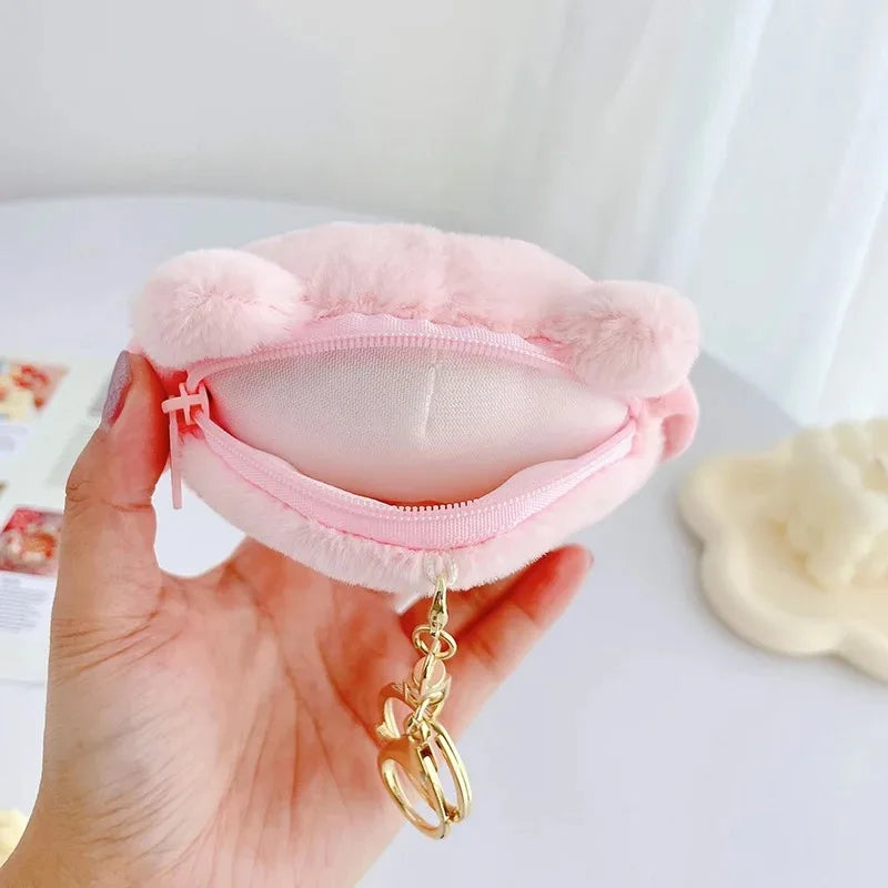 Porte-clés en peluche Sanrio Kuromi, portefeuille, peluche Melody Cinnamoroll, porte-monnaie, écouteurs, organisateur de sac, pendentif, porte-clés, cadeaux pour filles