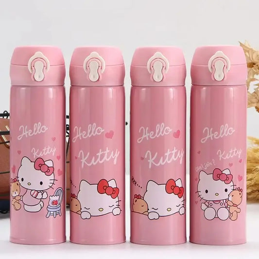Bouteille isotherme Hello Kitty pour enfant, thermos rose en acier inoxydable, motif dessin animé