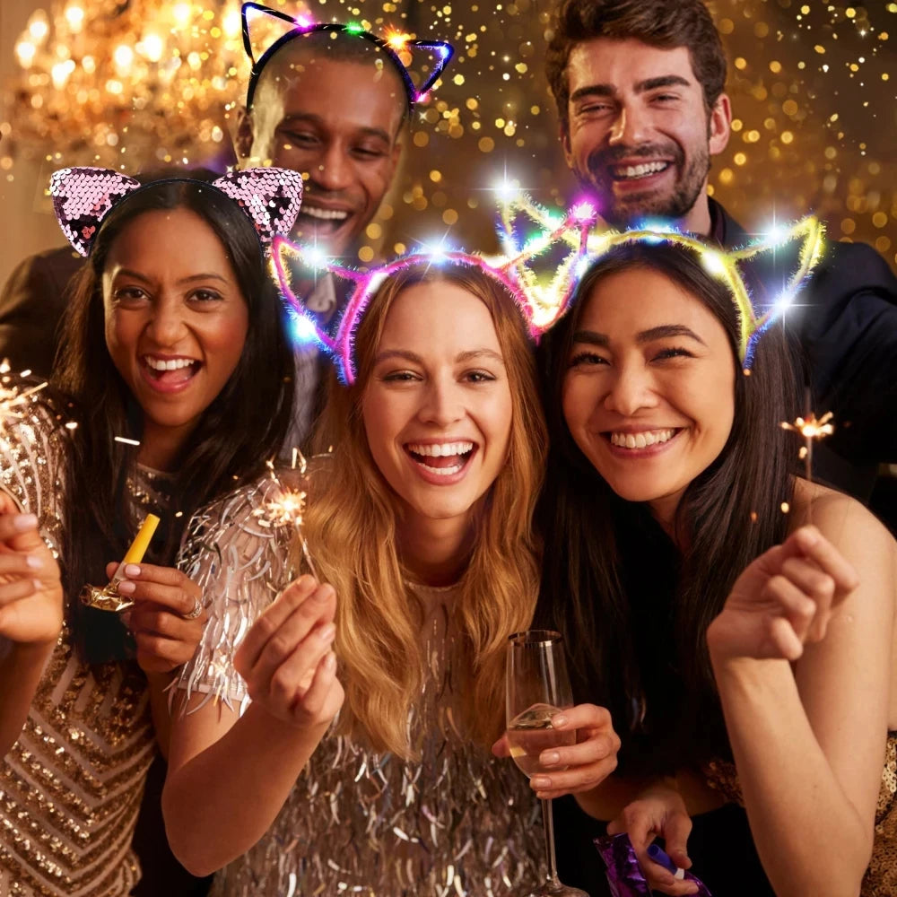 🐰🎀 Bandeaux LED Lumineux – Oreilles de Chat, Lapin ou Corne Magique