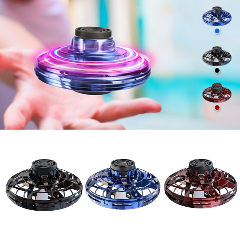 Mini jouet interactif de décompression gyroscopique du bout des doigts, drone LED de type OVNI, hélicoptère volant, jouet rotatif pour enfants