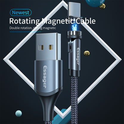 Câble magnétique rotatif Essager 360 degrés USB Type C, câble de charge rapide, chargeur magnétique, câble micro magnétique rotatif 540 degrés