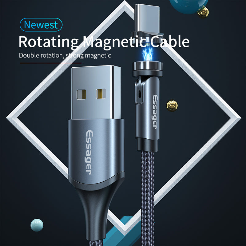 Câble magnétique rotatif Essager 360 degrés USB Type C, câble de charge rapide, chargeur magnétique, câble micro magnétique rotatif 540 degrés