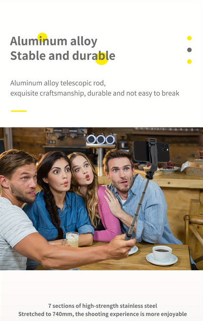 📸 Selfie Stick &amp; Trépied Compact en Aluminium – Tout-en-un avec Télécommande Sans Fil