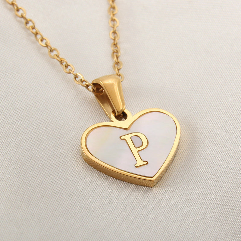 Collier 26 lettres en forme de cœur, coquillage blanc, chaîne de clavicule, tendance, personnalisé, bijoux pour femmes, Saint-Valentin
