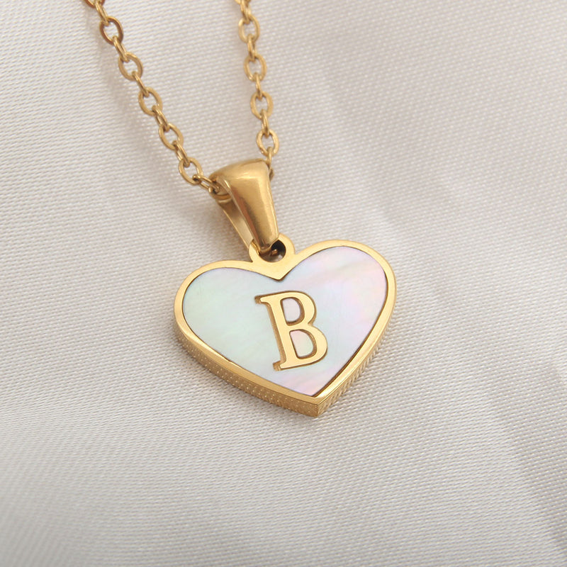 Collier 26 lettres en forme de cœur, coquillage blanc, chaîne de clavicule, tendance, personnalisé, bijoux pour femmes, Saint-Valentin