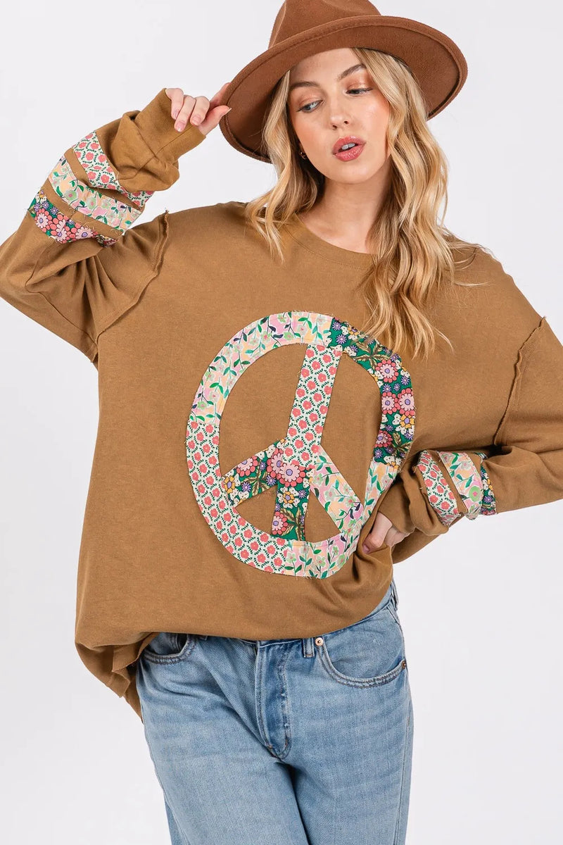 Haut à manches longues avec patch Peace Applique SAGE FIG