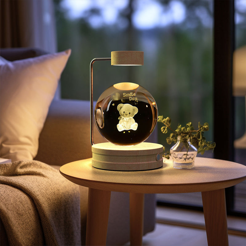 Veilleuse d'intérieur en forme de dinosaure cosmique avec boule de cristal, alimentée par USB, idéale pour une table de chevet ou comme cadeau d'anniversaire
