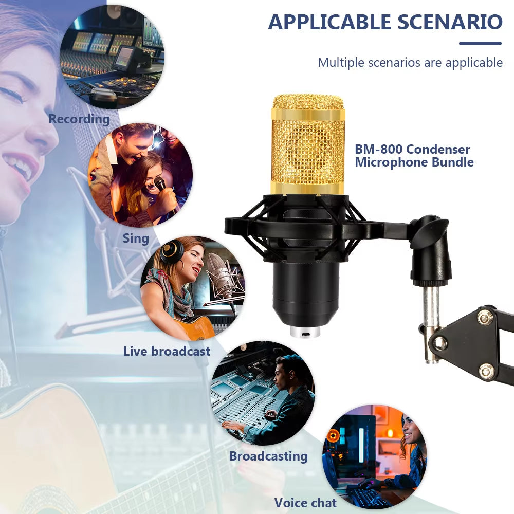 BM800 Xlr Microphone V8S Live Sound Card Podcast Condenser Microfone Para PC Professional Studio Record Equipment Kit Soundcard