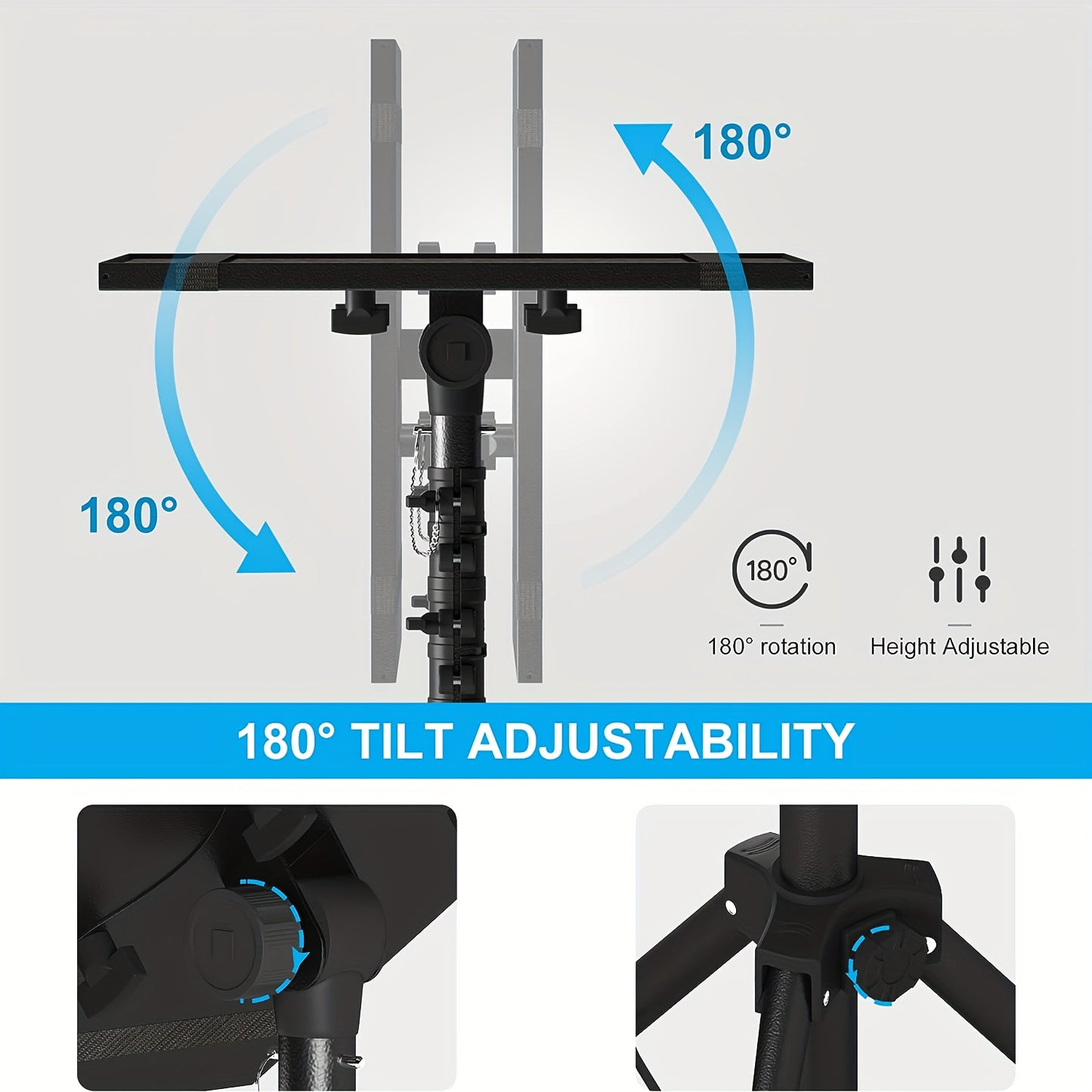 Trépied de projecteur réglable en hauteur (23,5" à 46,5") avec col de cygne et support pour téléphone et ordinateur portable.