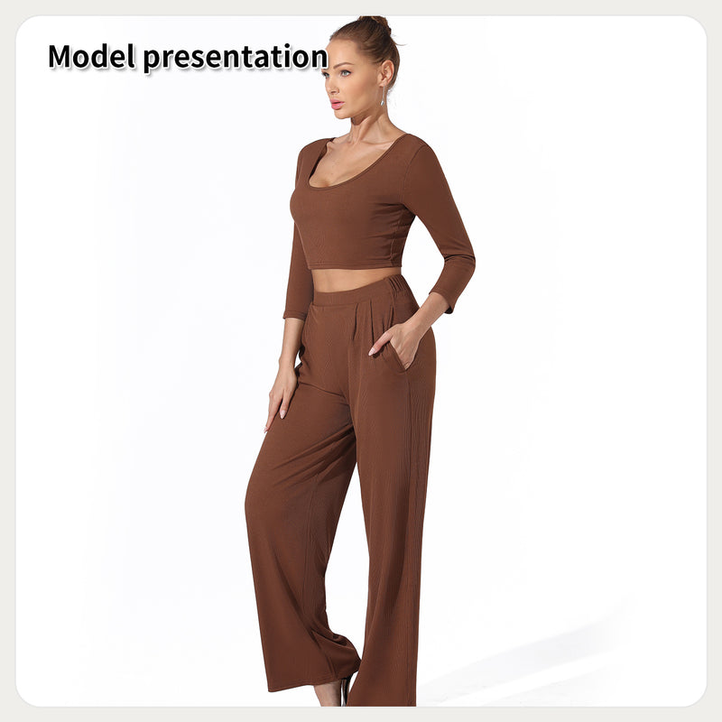 Ensemble de pantalons hauts simples de couleur unie à la mode pour femmes