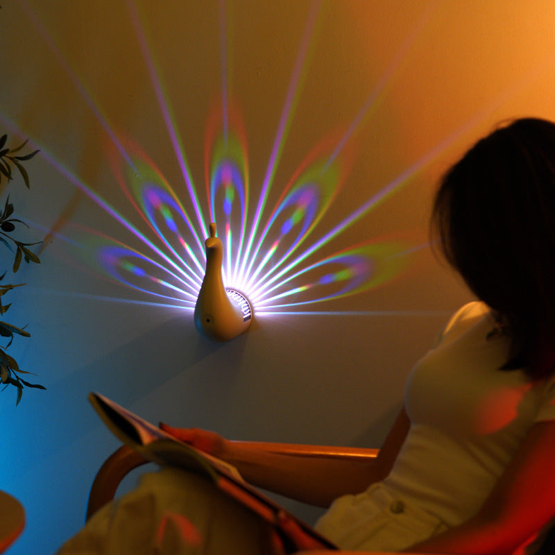 Applique murale paon colorée, éclairage d'ambiance moderne et créatif, luminaire 3D en forme d'animal, luminaire décoratif pour chambre à coucher