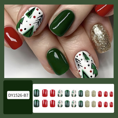 Lot de 24 faux ongles de Noël avec chapeau rayé et flocon de neige, autocollants pour nail art, pour fêtes, danses ou tenues de vacances