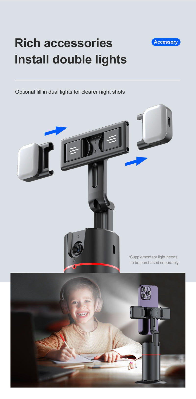Trépied Auto Face Tracking – Votre Caméraman Personnel Support de caméra de téléphone 100 % intelligent, rotation à 360 °, support de suivi de téléphone intelligent avec contrôle gestuel à distance pour vlog, streaming, vidéo