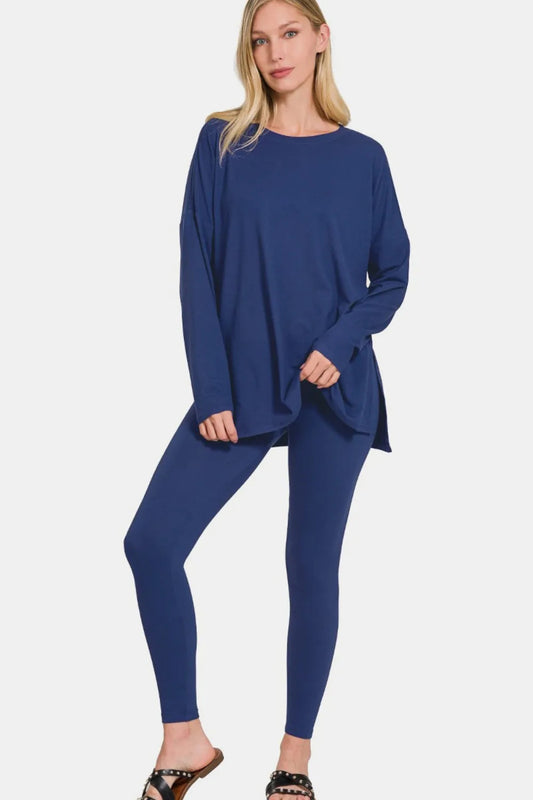 Ensemble haut et leggings Zenana en microfibre brossée pleine grandeur