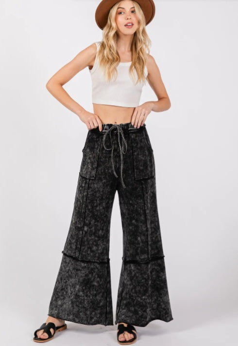 Pantalon large en tissu éponge délavé minéral SAGE FIG