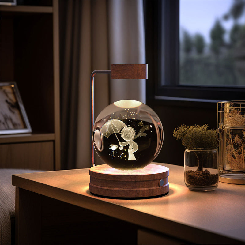Veilleuse d'intérieur en forme de dinosaure cosmique avec boule de cristal, alimentée par USB, idéale pour une table de chevet ou comme cadeau d'anniversaire