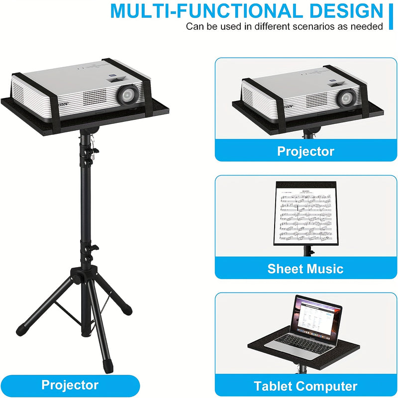 Trépied de projecteur réglable en hauteur (23,5" à 46,5") avec col de cygne et support pour téléphone et ordinateur portable.