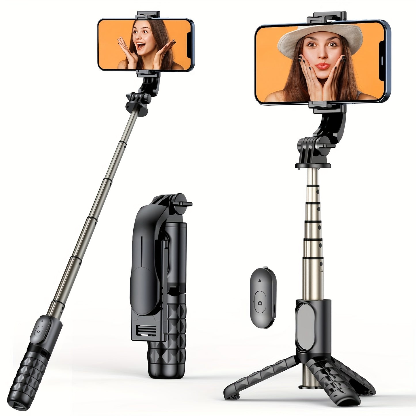📸 Selfie Stick &amp; Trépied Compact en Aluminium – Tout-en-un avec Télécommande Sans Fil