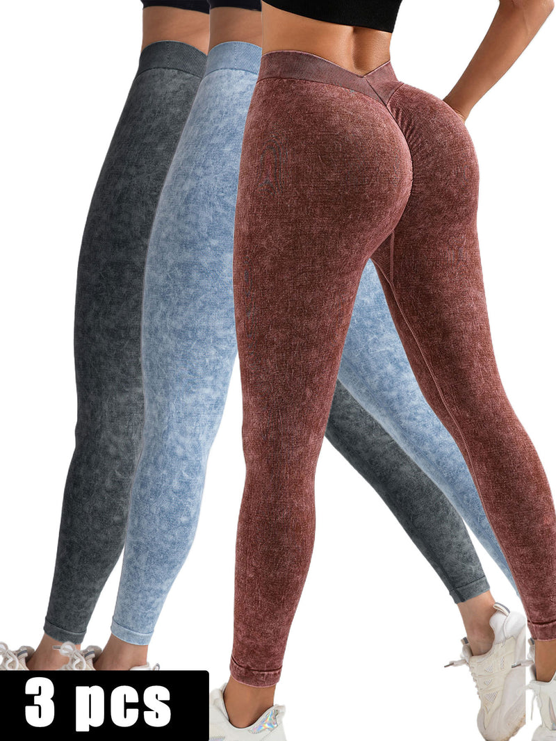 Leggings d'entraînement 3 V-dos, leggings de yoga sans couture pour femmes | Pantalons de yoga actifs taille haute | leggings de yoga | Pantalons de yoga actifs taille haute
