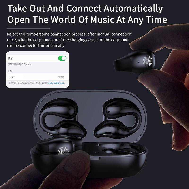 Casque d'écoute à conduction osseuse avec clip d'oreille, compatible Bluetooth 5.2, hi-fi, sans fil, tactile, mains libres, antibruit, avec micro