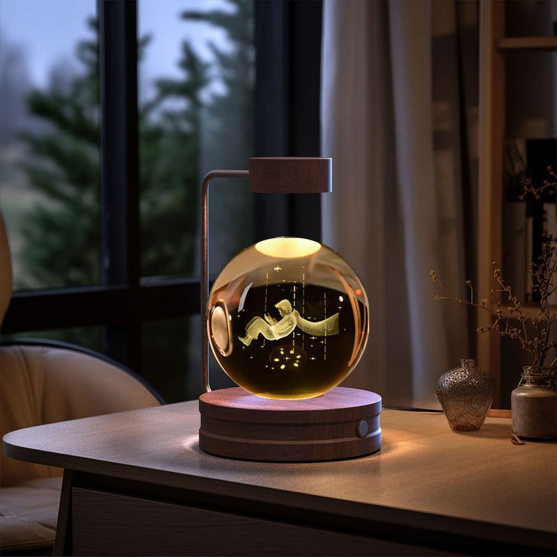 Veilleuse d'intérieur en forme de dinosaure cosmique avec boule de cristal, alimentée par USB, idéale pour une table de chevet ou comme cadeau d'anniversaire