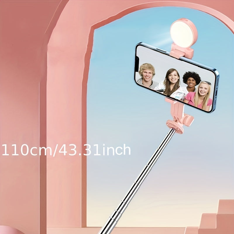 Perche à selfie télécommandée avec support pour téléphone portable, trépied de sol et éclairage de remplissage