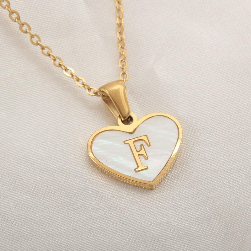 Collier 26 lettres en forme de cœur, coquillage blanc, chaîne de clavicule, tendance, personnalisé, bijoux pour femmes, Saint-Valentin