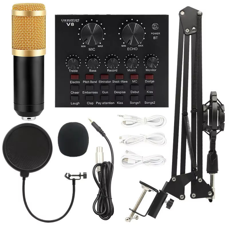 BM800 Xlr Microphone V8S Live Sound Card Podcast Condenser Microfone Para PC Professional Studio Record Equipment Kit Soundcard