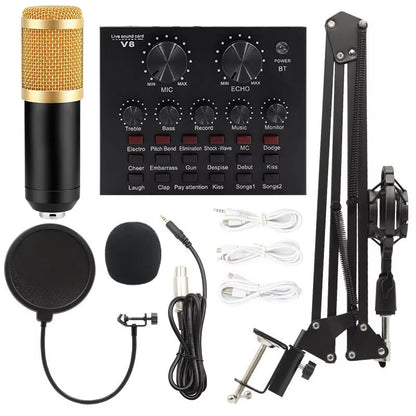BM800 Xlr Microphone V8S Live Sound Card Podcast Condenser Microfone Para PC Professional Studio Record Equipment Kit Soundcard