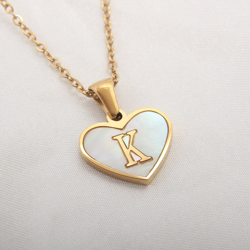 Collier 26 lettres en forme de cœur, coquillage blanc, chaîne de clavicule, tendance, personnalisé, bijoux pour femmes, Saint-Valentin