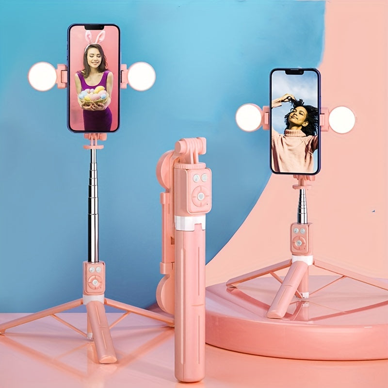 Perche à selfie télécommandée avec support pour téléphone portable, trépied de sol et éclairage de remplissage