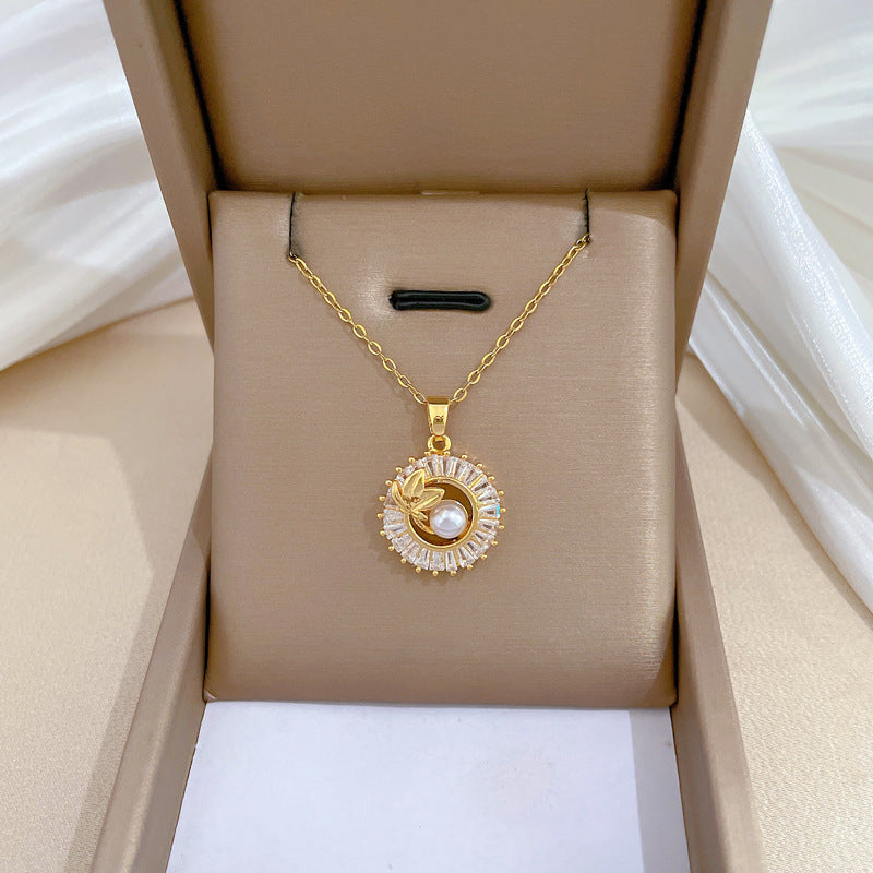 Ensemble de bijoux fantaisie, bague ronde personnalisée, collier et boucles d'oreilles en forme de feuilles, entièrement en diamants
