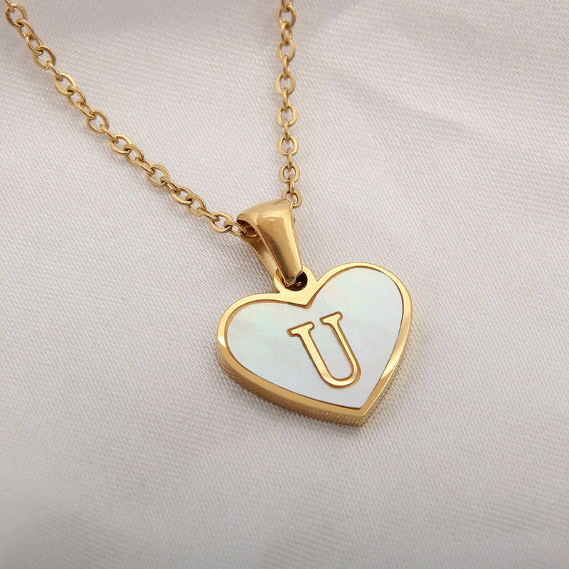 Collier 26 lettres en forme de cœur, coquillage blanc, chaîne de clavicule, tendance, personnalisé, bijoux pour femmes, Saint-Valentin