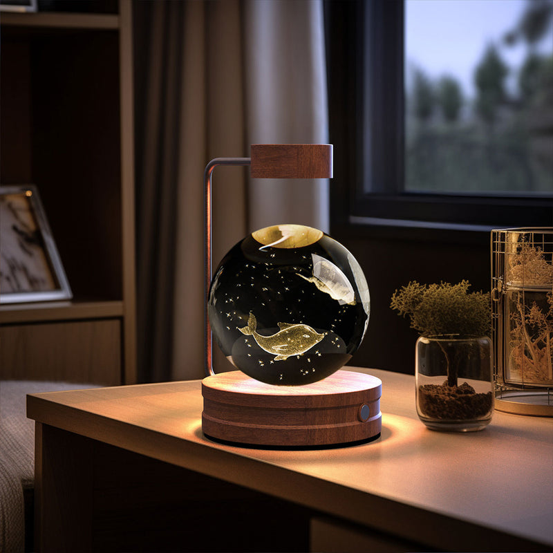 Veilleuse d'intérieur en forme de dinosaure cosmique avec boule de cristal, alimentée par USB, idéale pour une table de chevet ou comme cadeau d'anniversaire