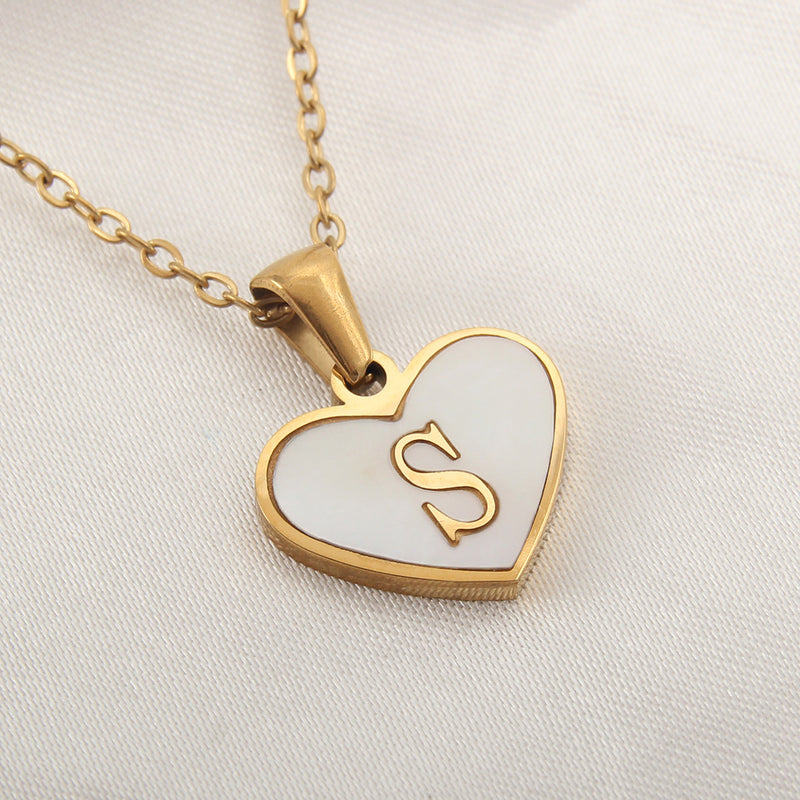 Collier 26 lettres en forme de cœur, coquillage blanc, chaîne de clavicule, tendance, personnalisé, bijoux pour femmes, Saint-Valentin