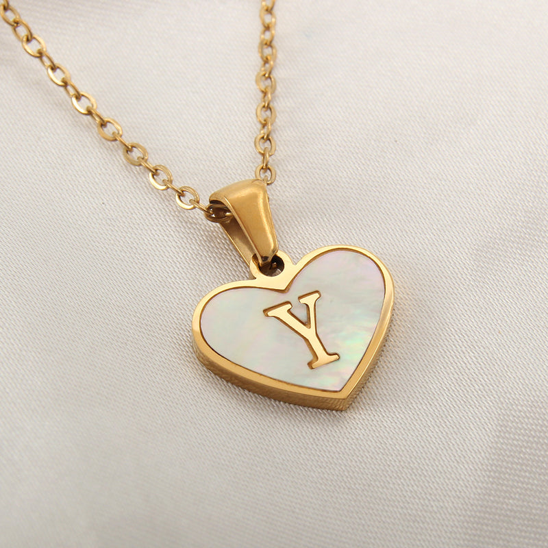 Collier 26 lettres en forme de cœur, coquillage blanc, chaîne de clavicule, tendance, personnalisé, bijoux pour femmes, Saint-Valentin