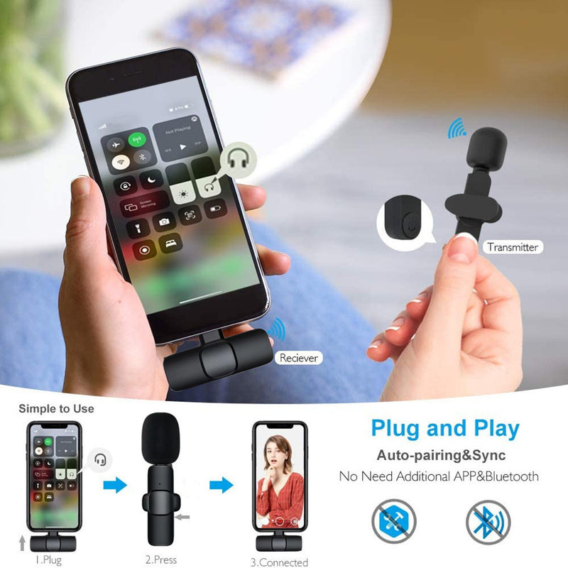 Microphone cravate sans fil, mini micro portable pour enregistrement audio et vidéo, pour iPhone, Android, batterie longue durée, diffusion en direct, jeux