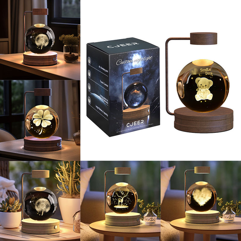 Veilleuse d'intérieur en forme de dinosaure cosmique avec boule de cristal, alimentée par USB, idéale pour une table de chevet ou comme cadeau d'anniversaire