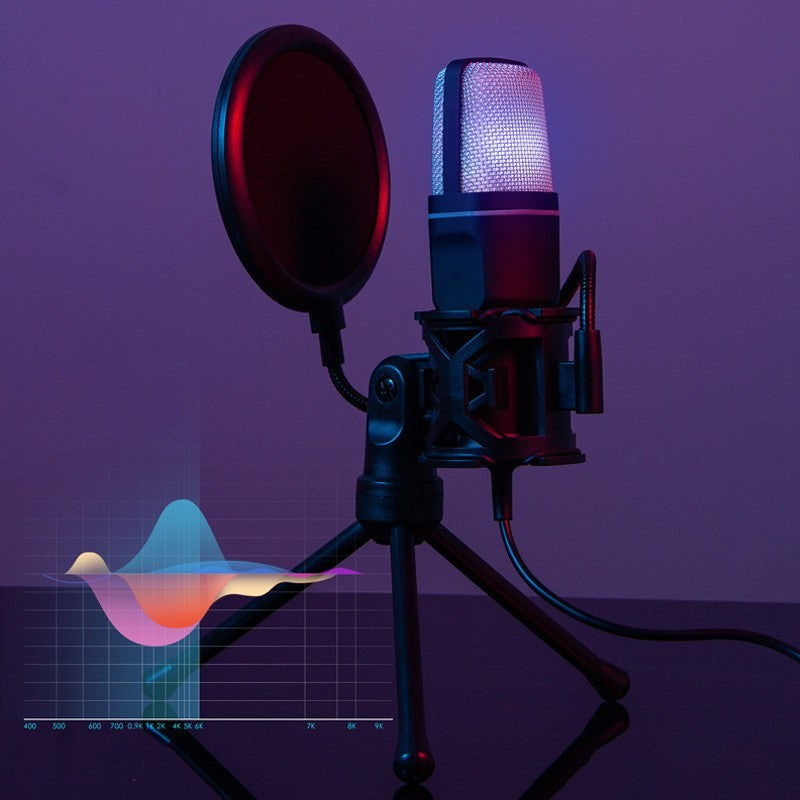 Microphone de bureau à condensateur RVB transparent pour jeux vidéo et e-sports