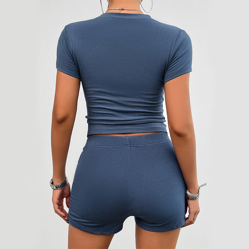 Maillot court à manches courtes de couleur unie pour femme