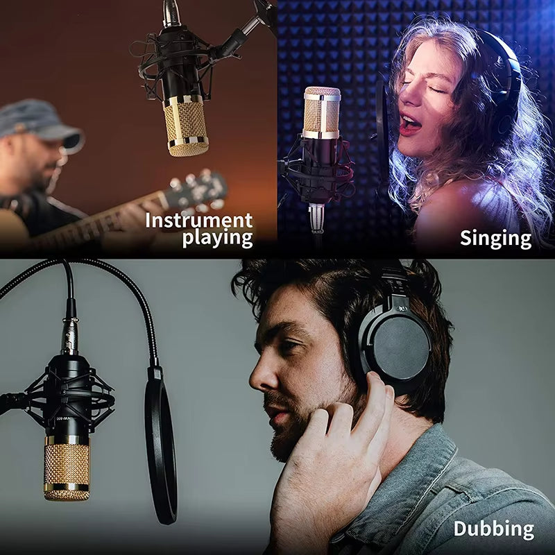 BM800 Xlr Microphone V8S Live Sound Card Podcast Condenser Microfone Para PC Professional Studio Record Equipment Kit Soundcard