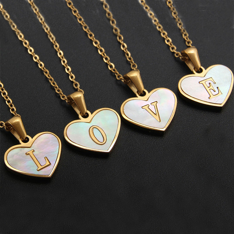Collier 26 lettres en forme de cœur, coquillage blanc, chaîne de clavicule, tendance, personnalisé, bijoux pour femmes, Saint-Valentin