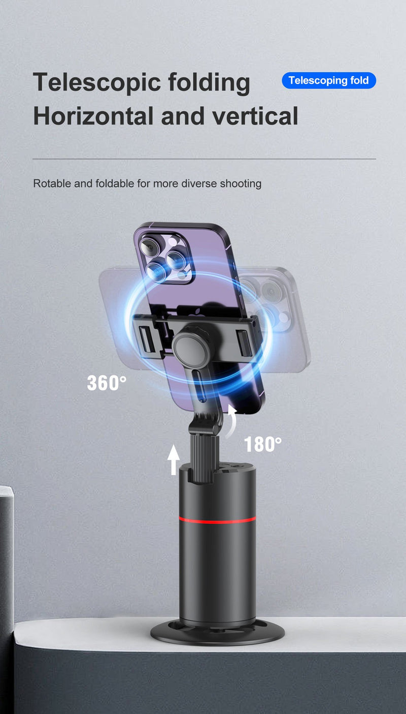Trépied Auto Face Tracking – Votre Caméraman Personnel Support de caméra de téléphone 100 % intelligent, rotation à 360 °, support de suivi de téléphone intelligent avec contrôle gestuel à distance pour vlog, streaming, vidéo